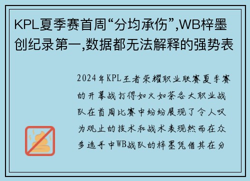 KPL夏季赛首周“分均承伤”,WB梓墨创纪录第一,数据都无法解释的强势表现